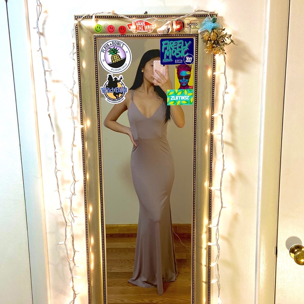 mauve slip maxi v neck dress